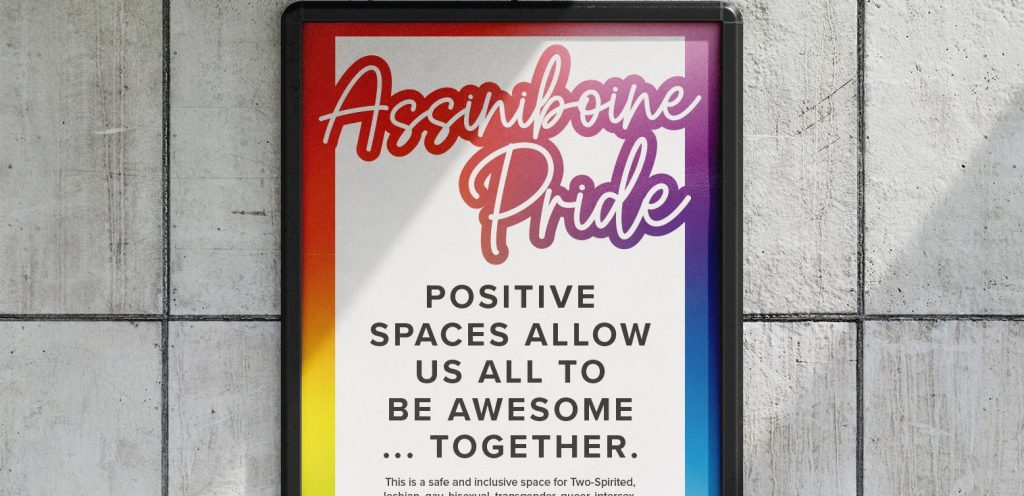 A digital mockup of a poster for Assiniboine Pride.